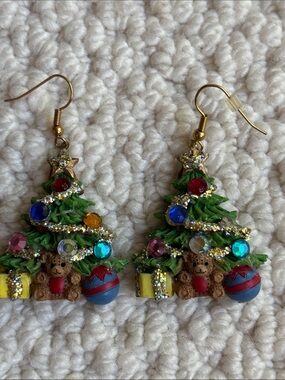 Festive Green Christmas Tree Earrings